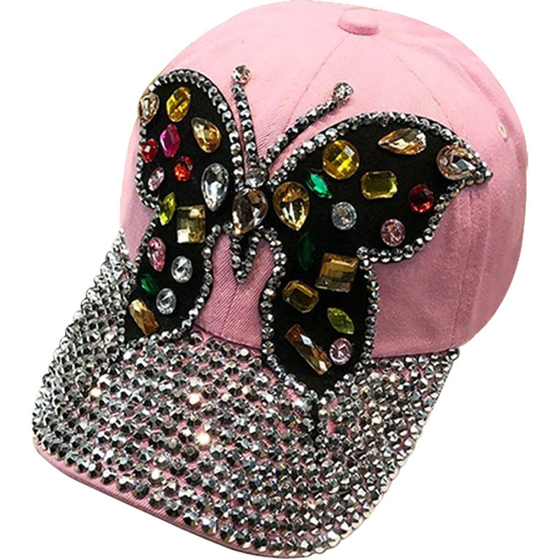 Women's Handmade Butterfly Rhinestone Baseball Cap.