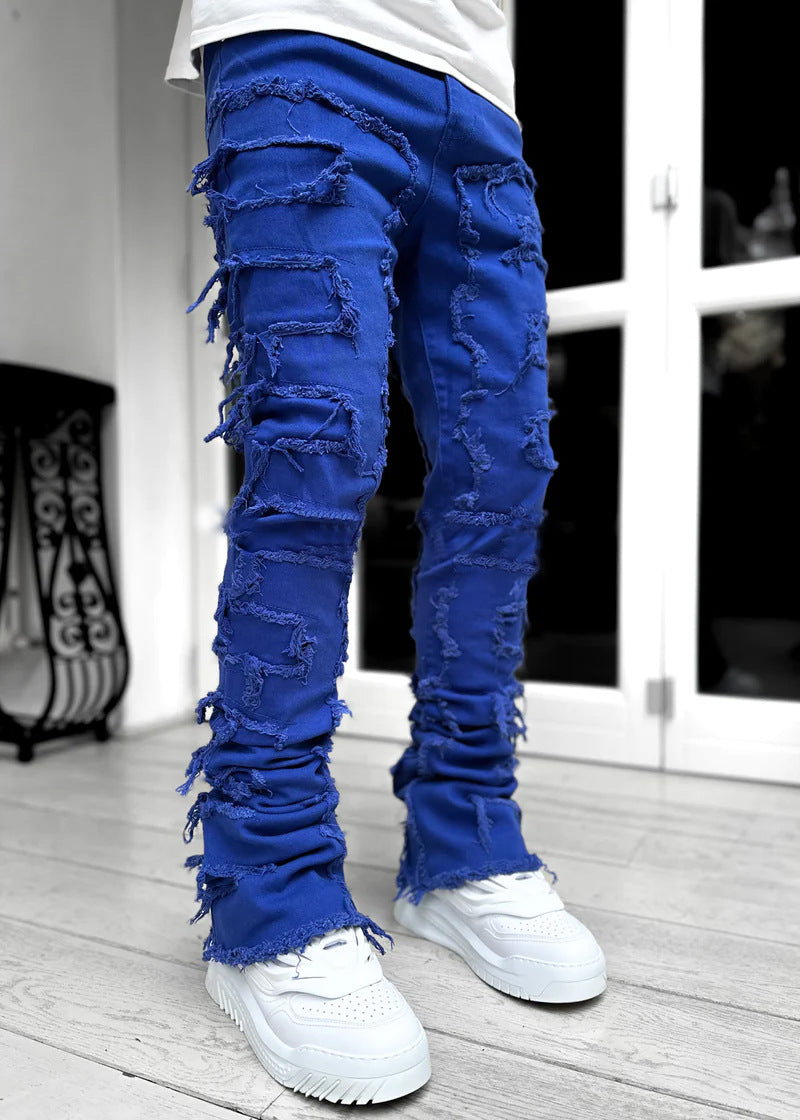 Men's Patched Stacked Jeans.