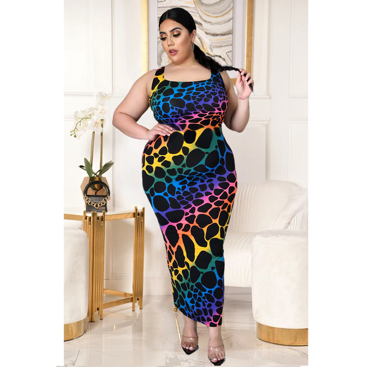 Women's European & American Plus Size Leopard Print Dress.