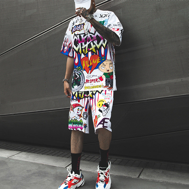 Men's Full-Print Hip-Hop Half Sleeve Shirt.