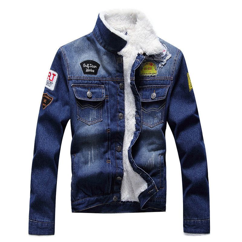 Men's Wool-Lined Stamped Denim Jacket.