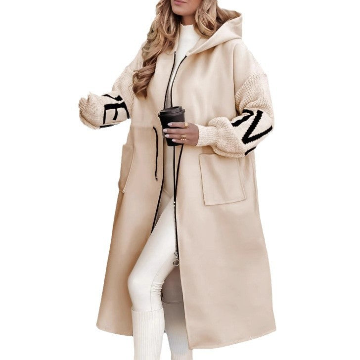 Women's Mid-Length Hoodie Sweater Coat.