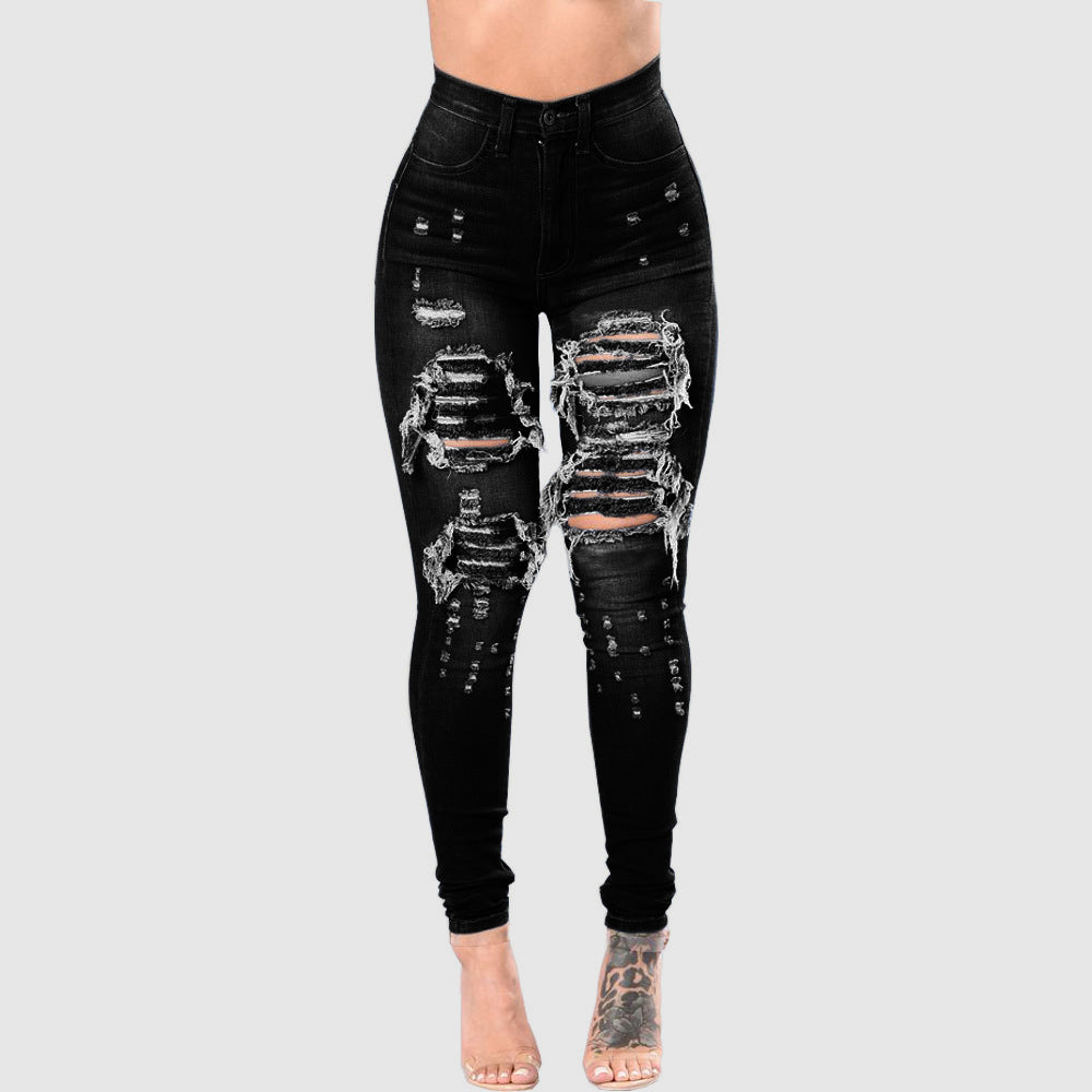 Women's Ripped Denim Washed Jeans.