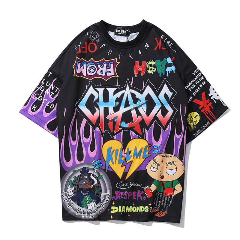 Men's Full-Print Hip-Hop Half Sleeve Shirt.