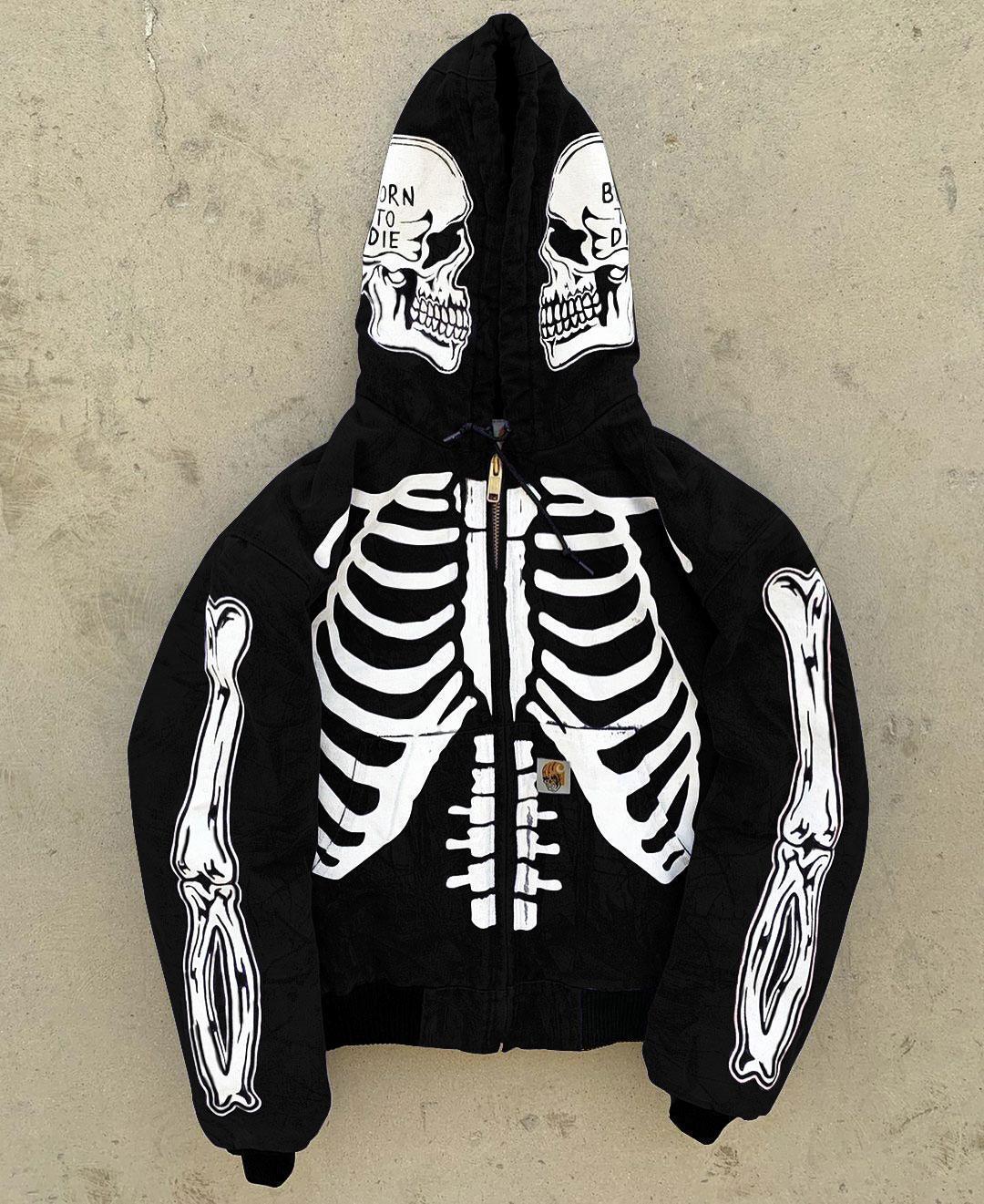 Men's Custom Skeleton Full Face Zip Hoodie.
