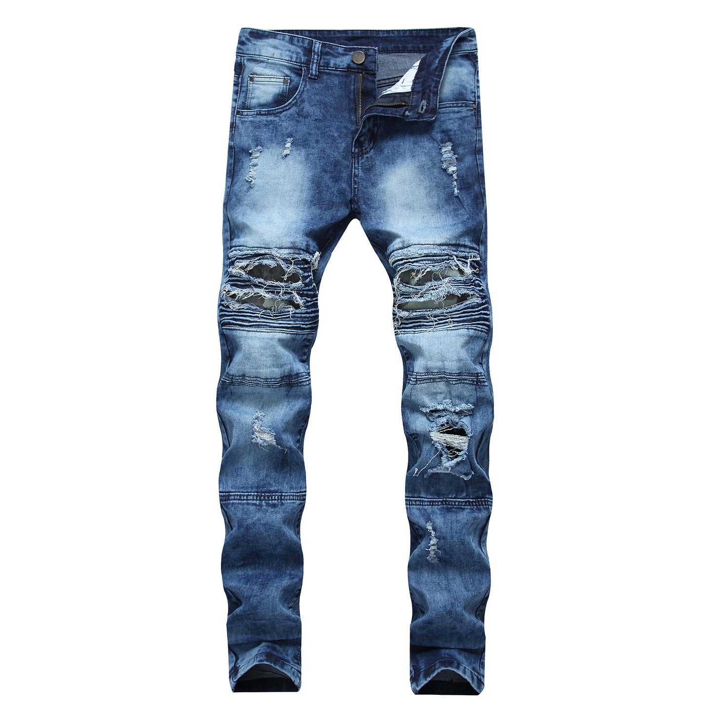 Men's Slim Fit Straight Knee Hole Stretch Jeans.