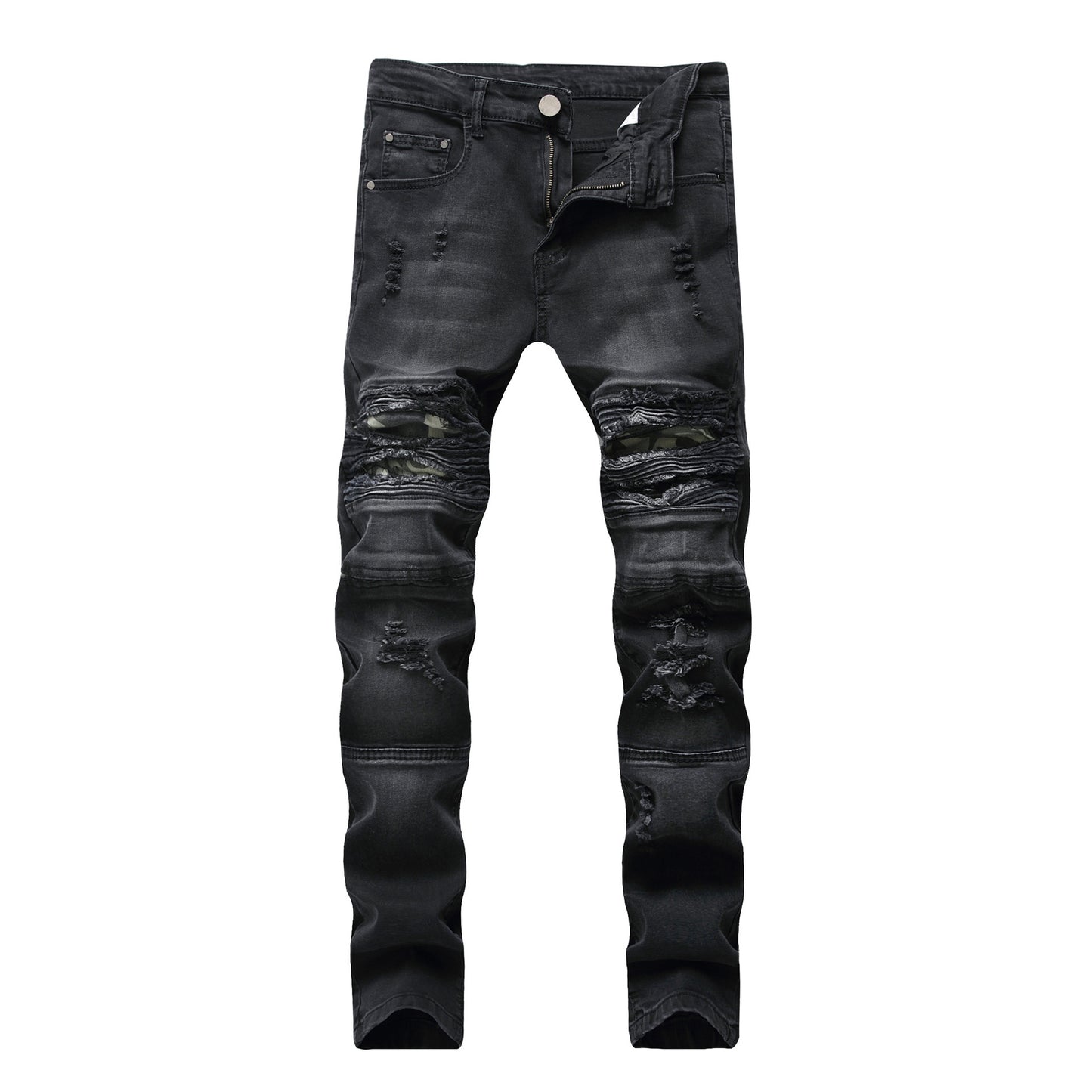 Men's Slim Fit Straight Knee Hole Stretch Jeans.