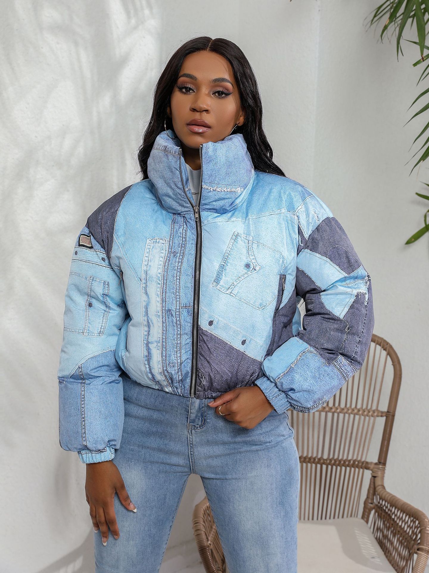 Women's Denim Printed Cotton Coat.