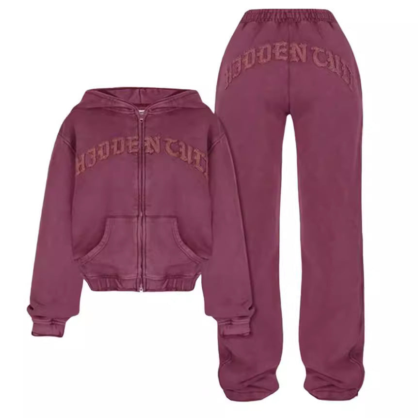 Women's (Hidden Cult) Zip-Up Hooded Cropped Sweatsuit.