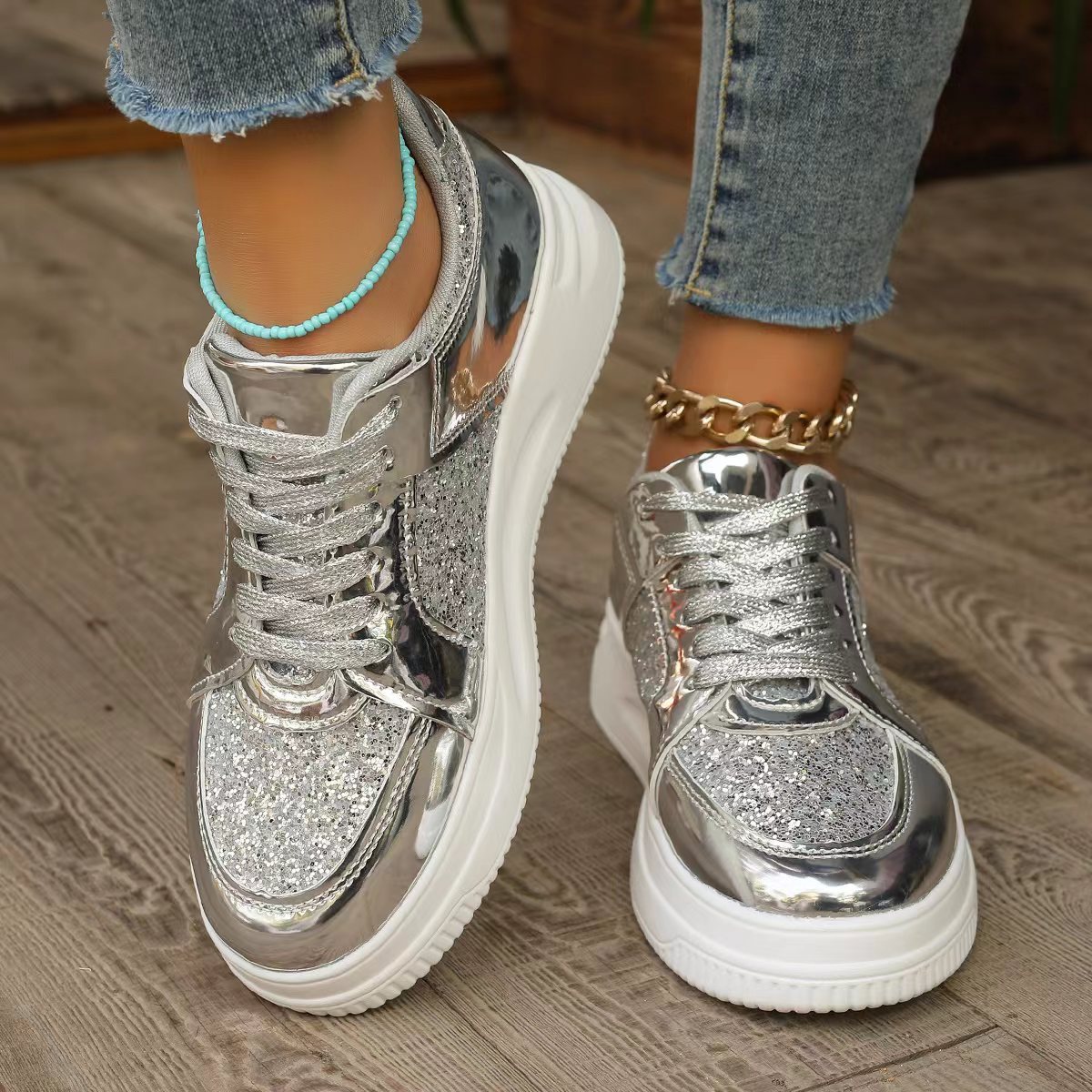Women's Fashion Sequin Non-Slip Walking Sneakers.