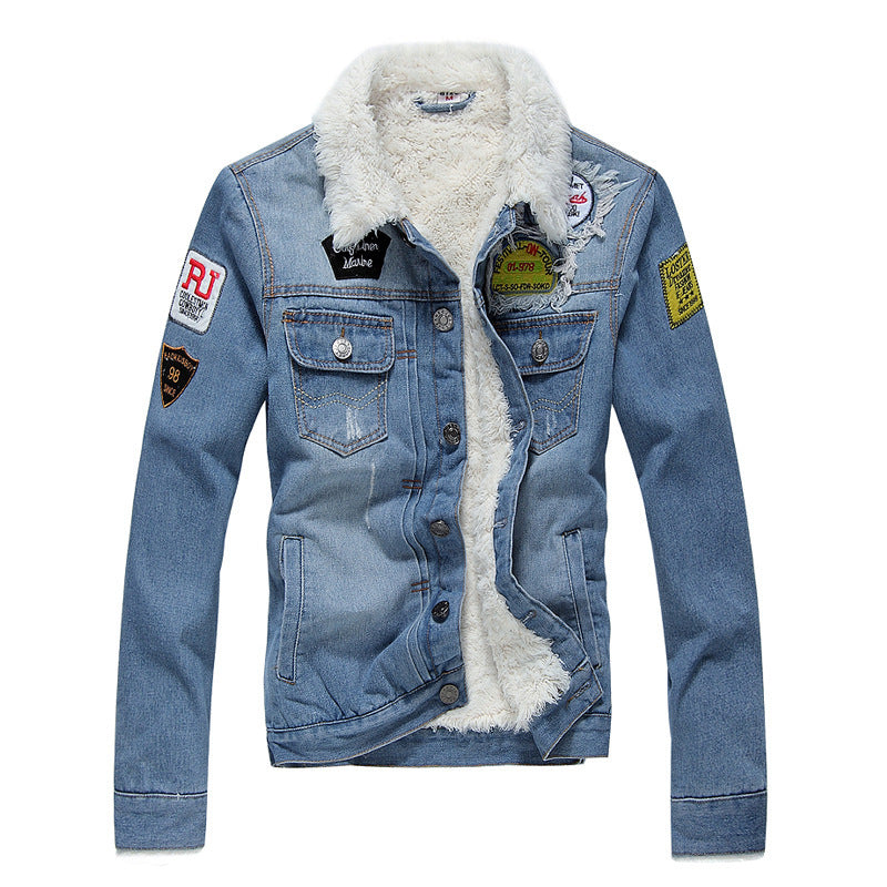 Men's Wool-Lined Stamped Denim Jacket.