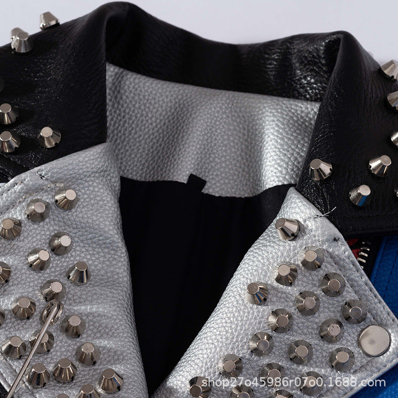 Women's Graffiti Printed Leather Motorcycle Jacket.