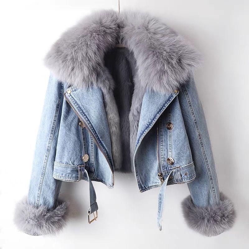 Women's Detachable Fur Liner Denim Coat.