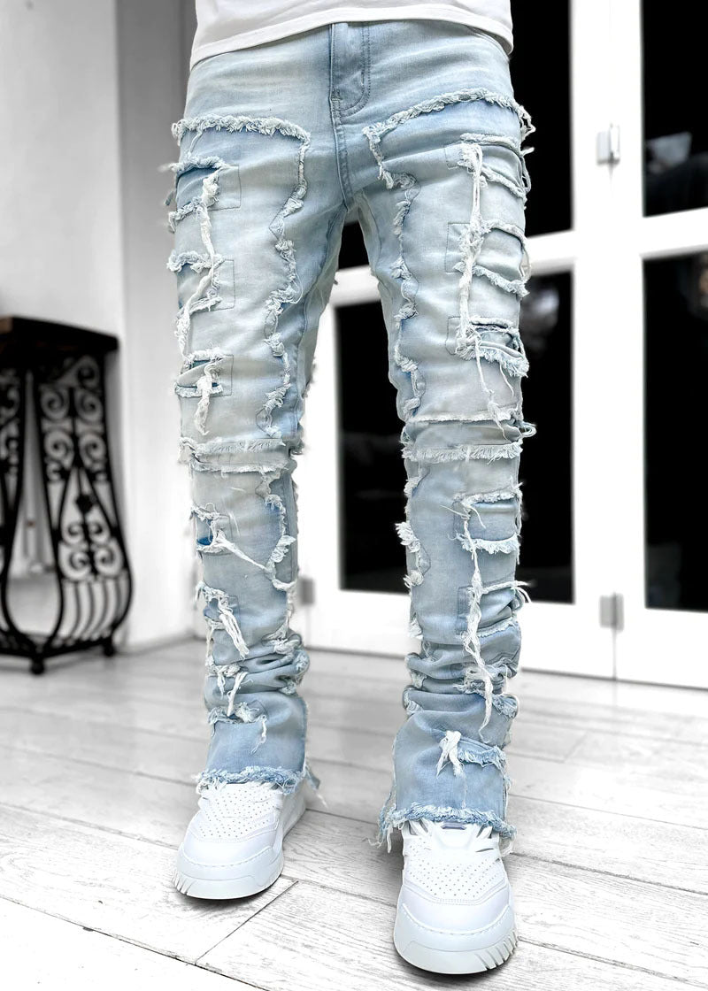 Men's Patched Stacked Jeans.