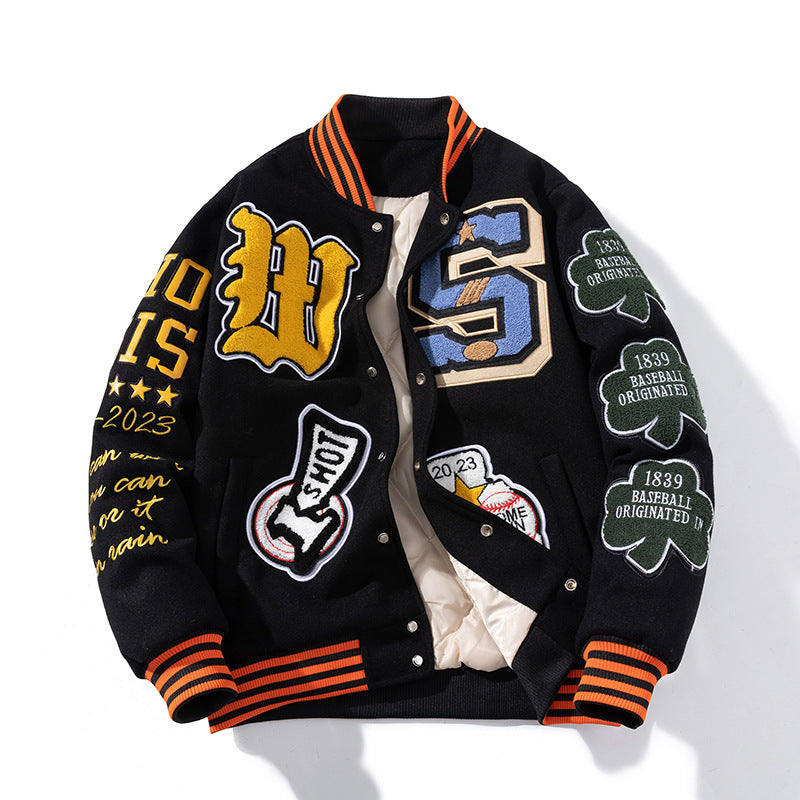 Men's Hip-Hop Thickened Varsity Jacket.