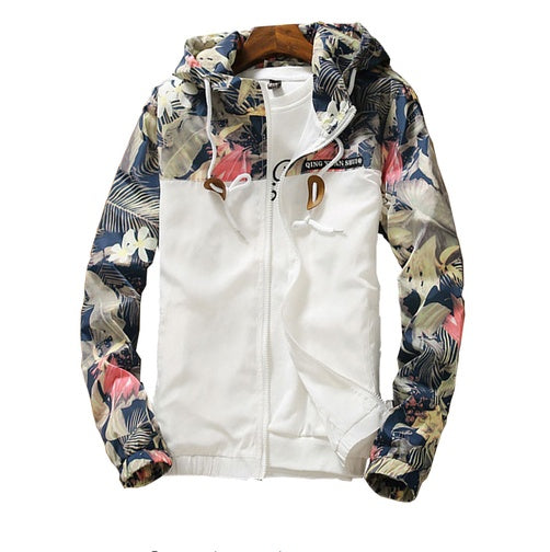 Men's Floral Printed Hooded Fashion Jacket.