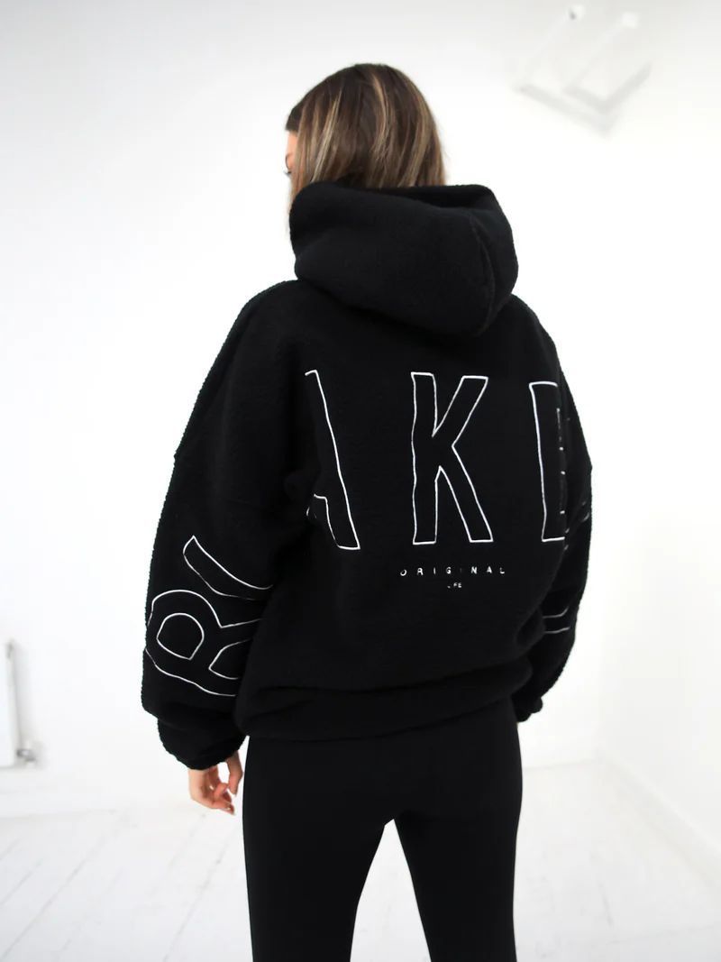 Women's Loose Embroidered Lamb Fleece Hoodie.