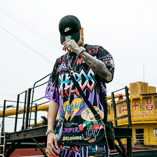 Men's Full-Print Hip-Hop Half Sleeve Shirt.