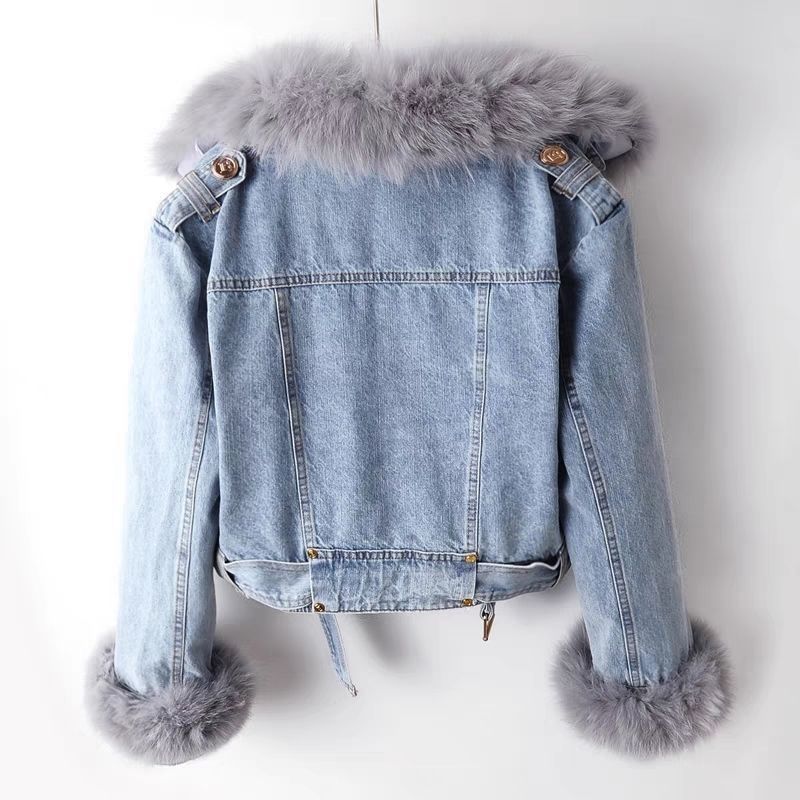 Women's Detachable Fur Liner Denim Coat.