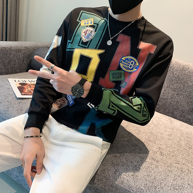 Men's Letter Print Lightweight Sweater.