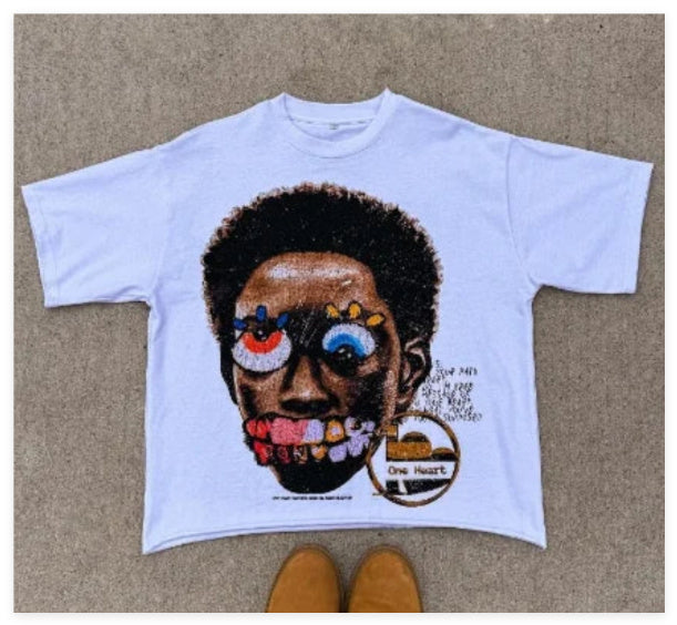 Men's Hip-Hop Big Face Cotton T-Shirt.