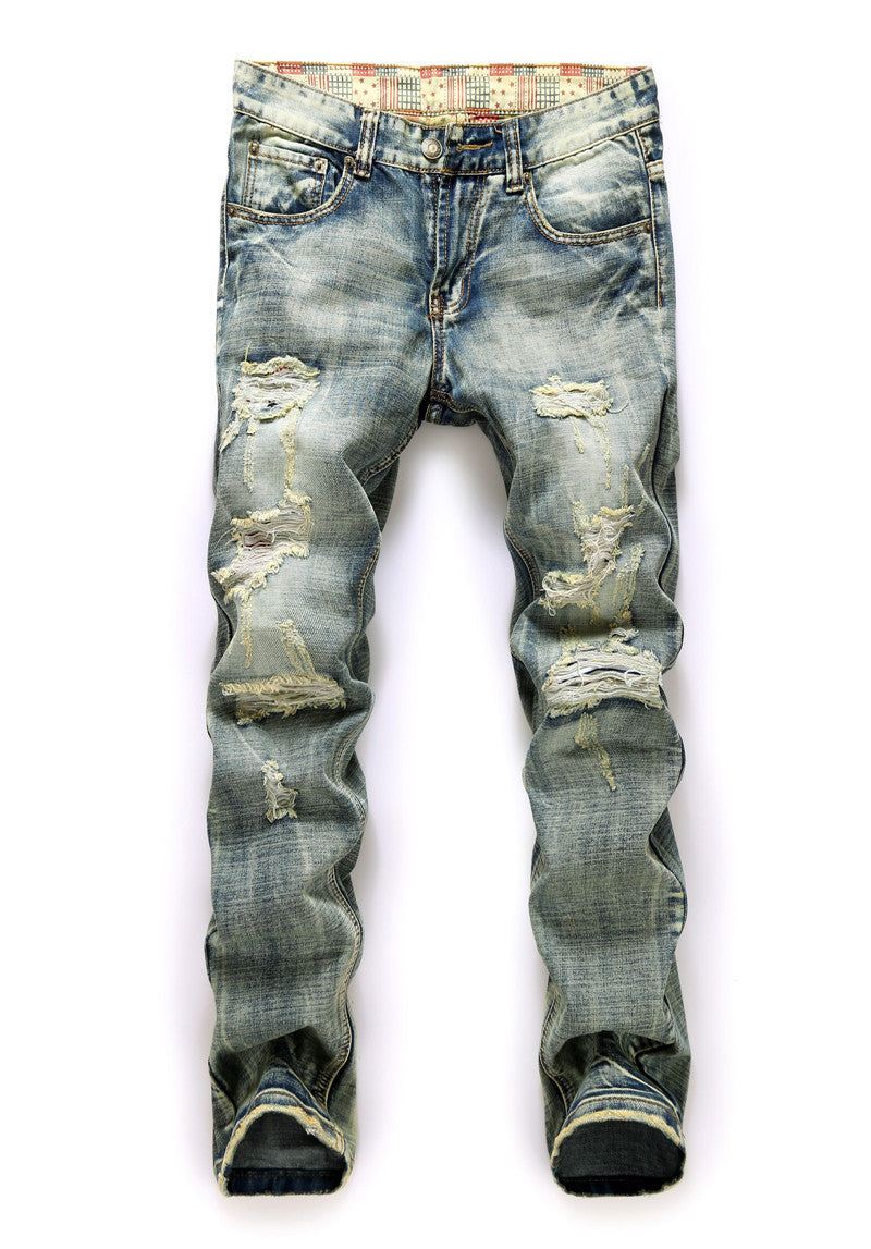 Men's Destruction Printed Mid-Rise Jeans.