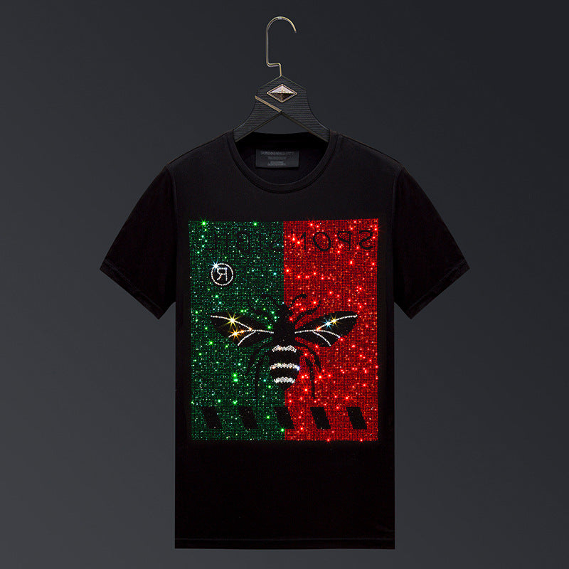 Women's Lady Bee Rhinestone Hot Fixed Short Sleeve T-Shirt.