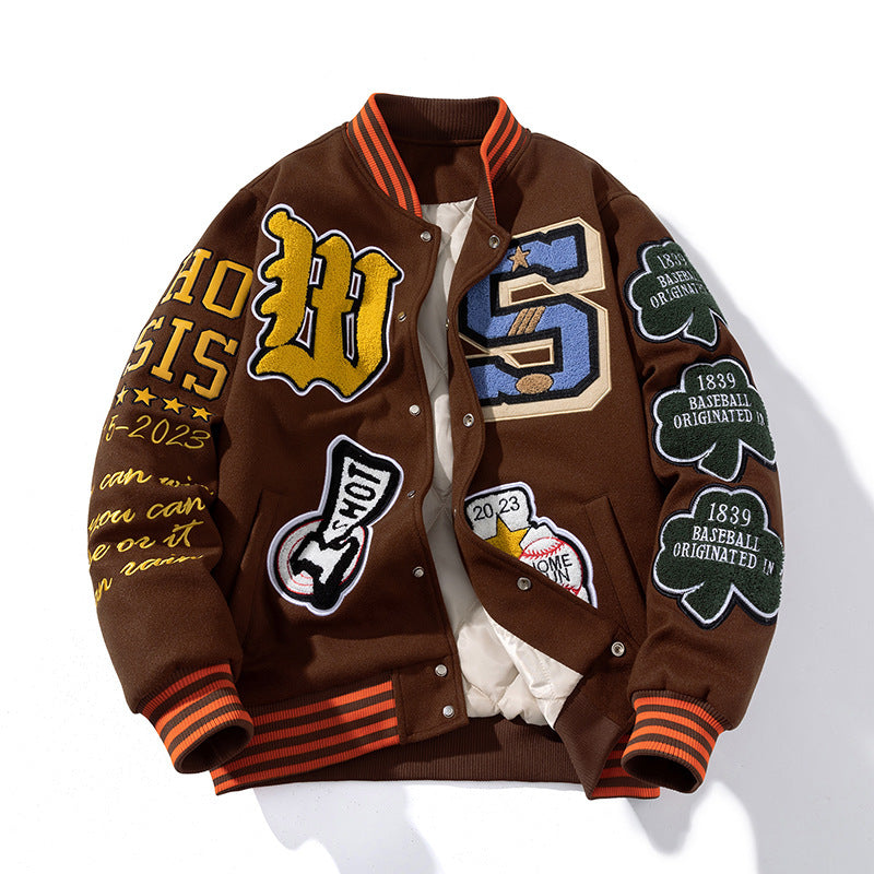 Men's Hip-Hop Thickened Varsity Jacket.