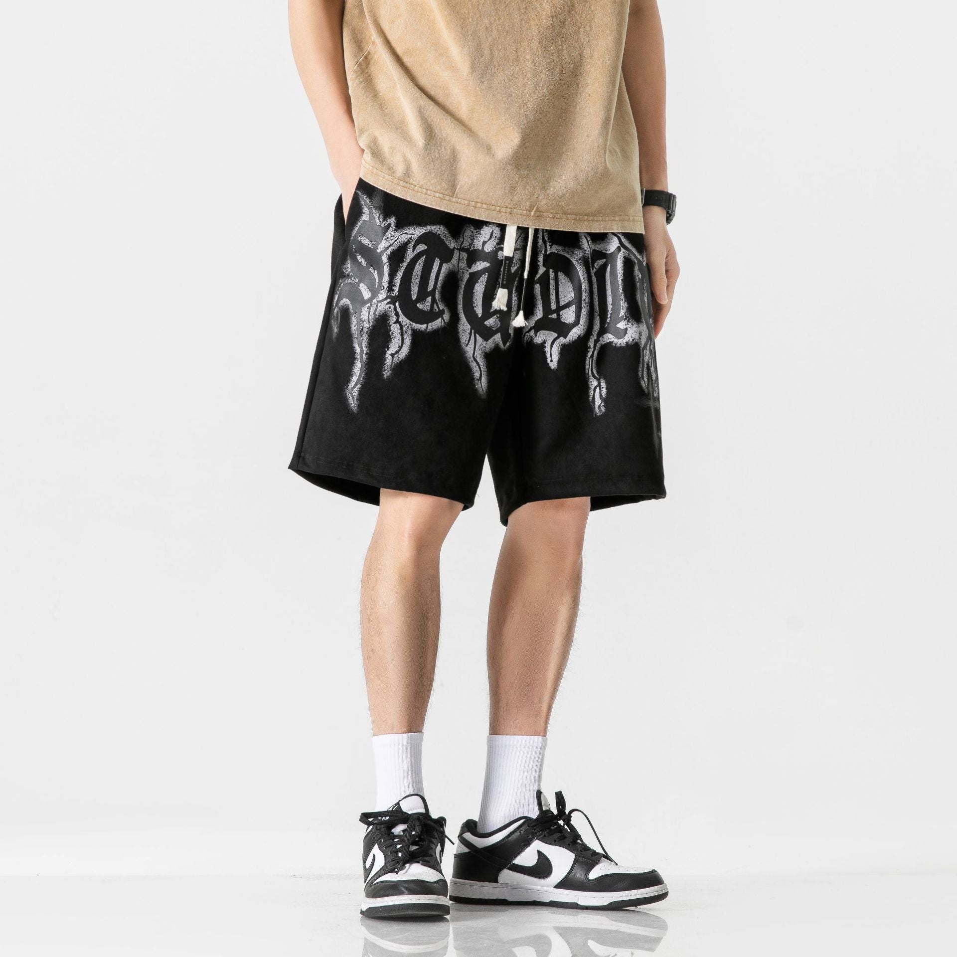 Men's Hip-Hop Letter Street Shorts.