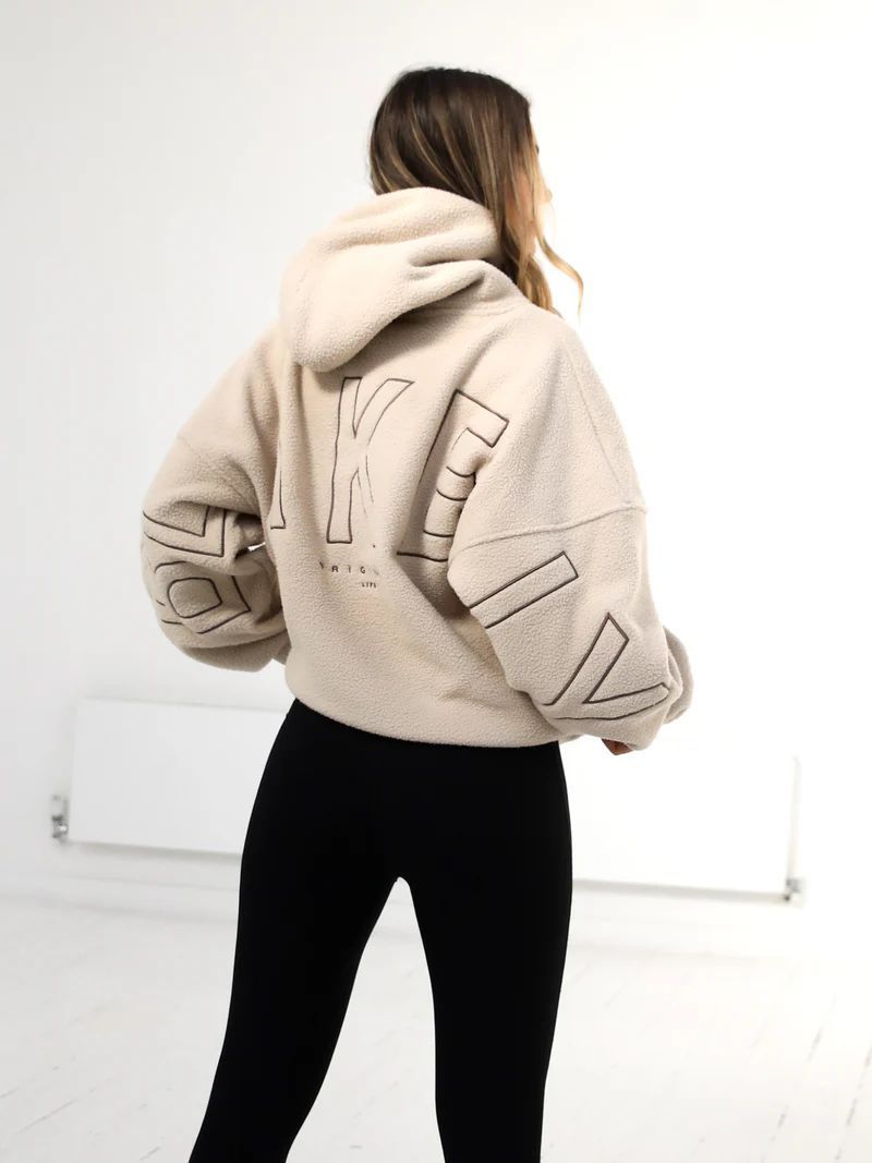 Women's Loose Embroidered Lamb Fleece Hoodie.