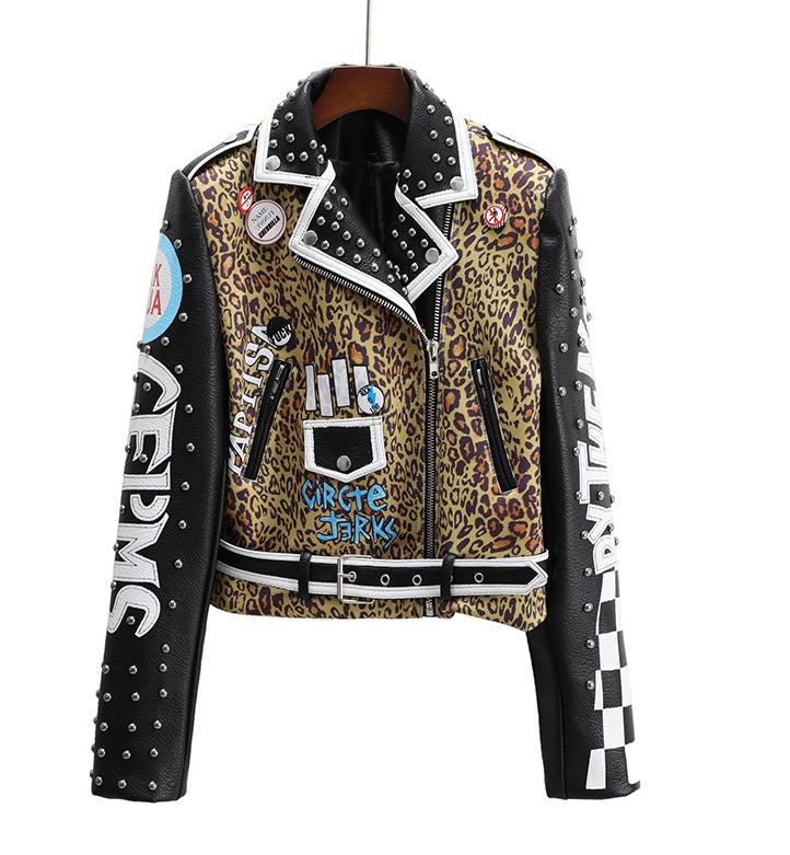 Women's European & American Fashion Leather Motorcycle Jacket.