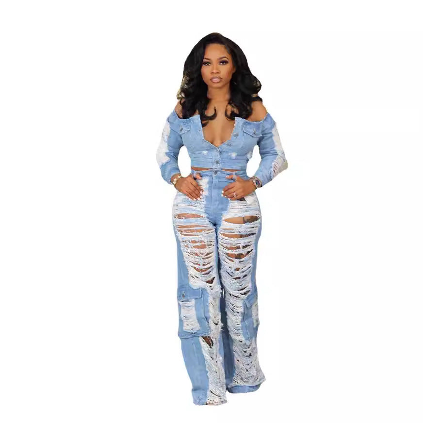 Women's Fashion Individual Casual Ripped Jeans.