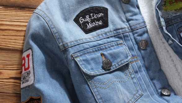 Men's Wool-Lined Stamped Denim Jacket.