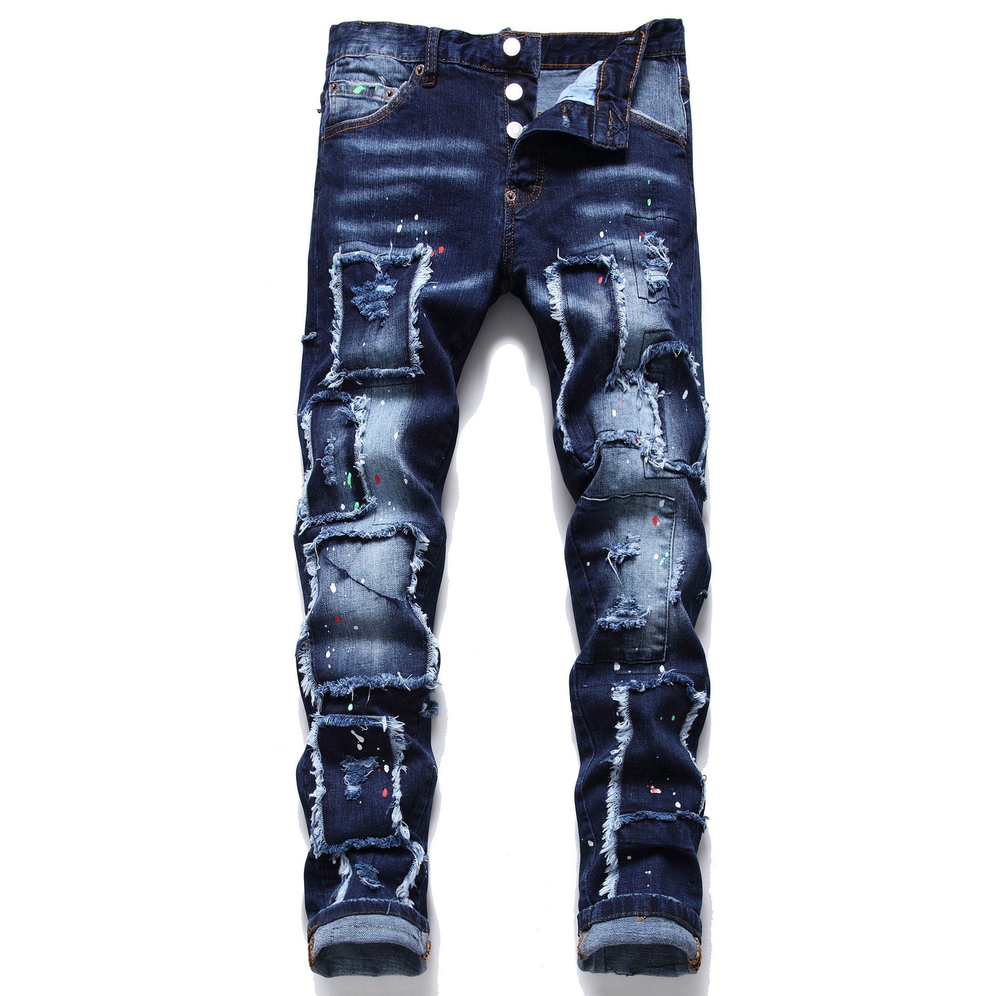 Men's Fashion Multi-Patch Beggar Style Jeans.