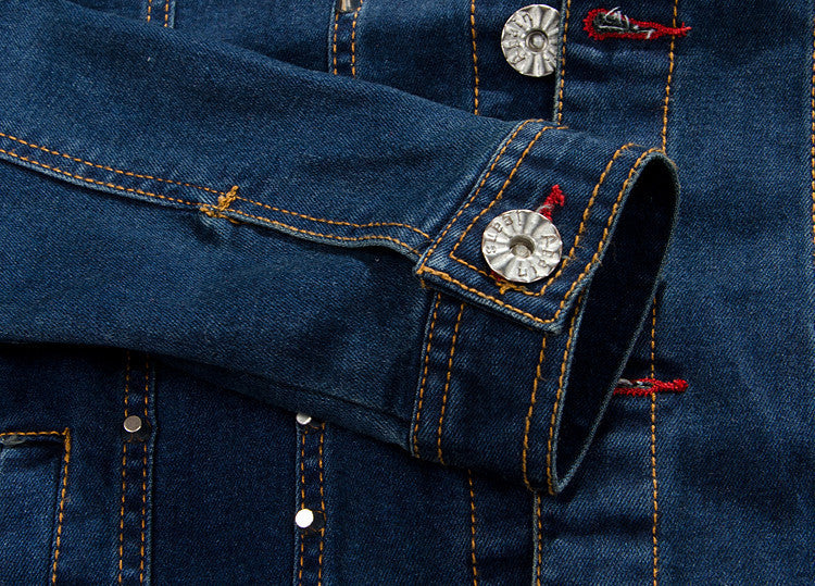 Men's Patched Korean Style Denim Jacket.