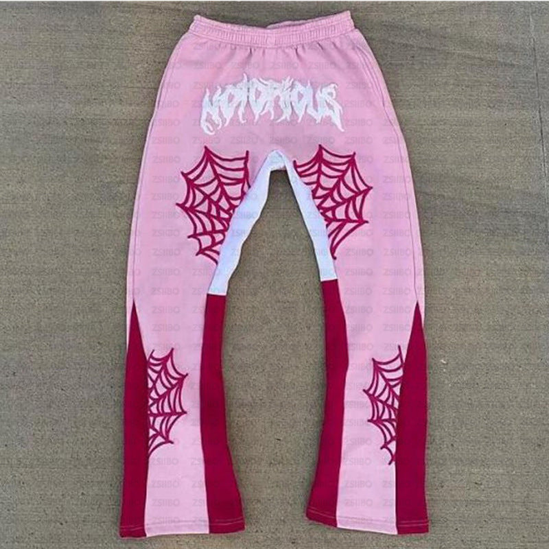 Unisex Spider Web Printed Stacked Hoodie Track Set.