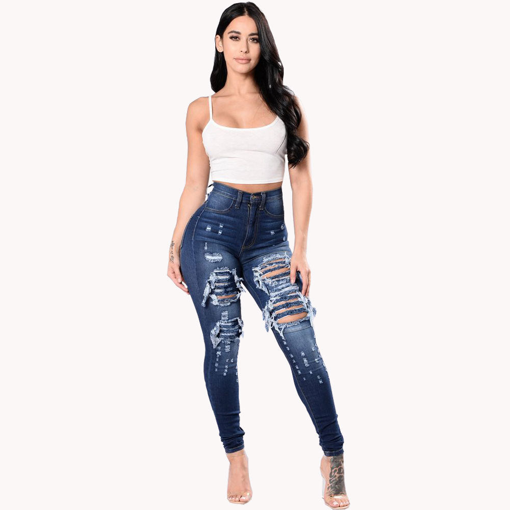 Women's Ripped Denim Washed Jeans.