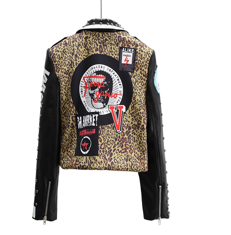 Women's European & American Fashion Leather Motorcycle Jacket.