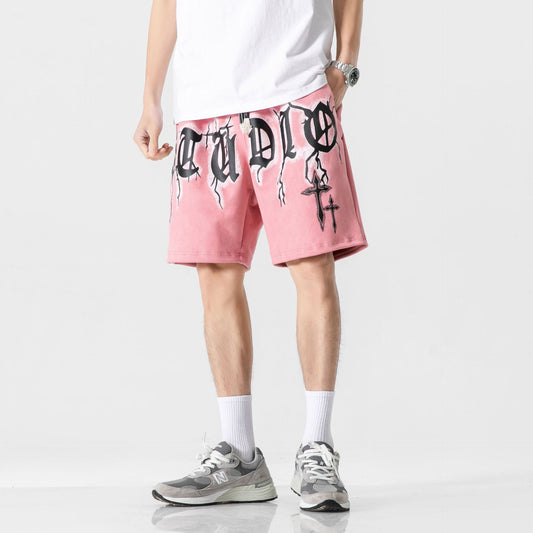 Men's Hip-Hop Letter Street Shorts.