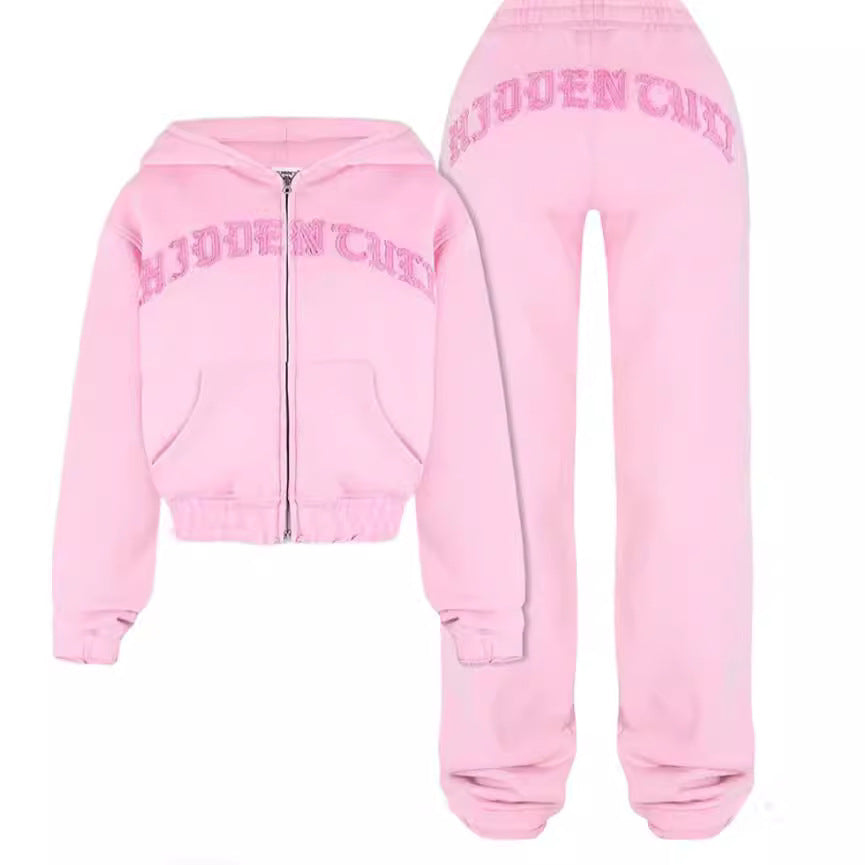 Women's (Hidden Cult) Zip-Up Hooded Cropped Sweatsuit.