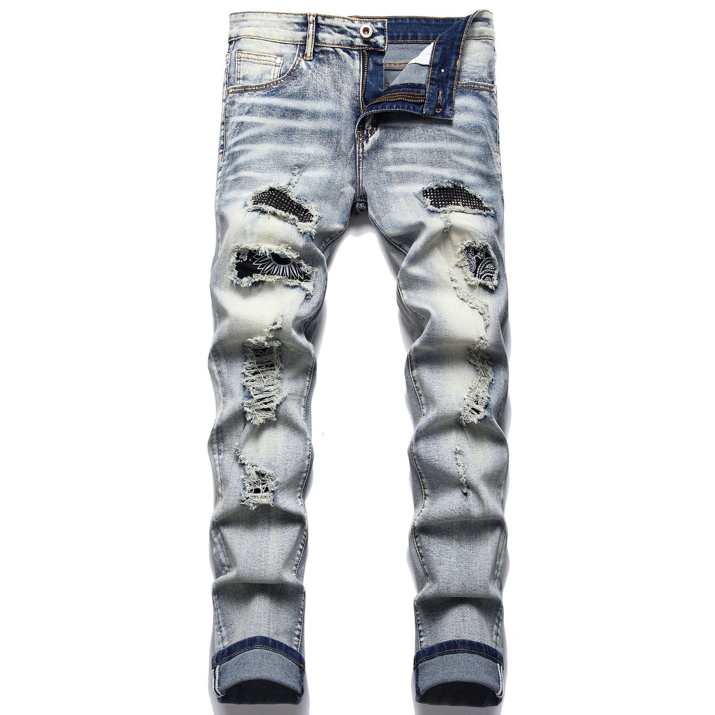 Men's Biker Paisley Print Jeans.