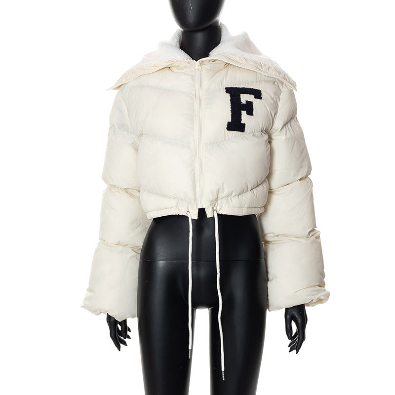 Women's Fur Collar Zip Drawstring Cotton-Padded Jacket.