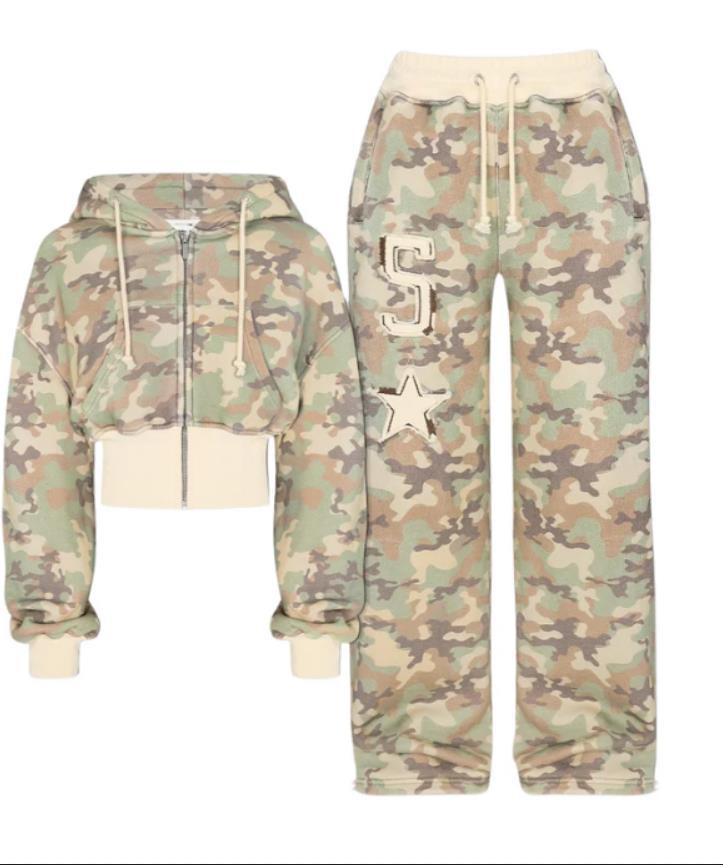 Women's Camouflage Cardigan Long Sleeve Pants Suit.