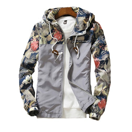 Men's Floral Printed Hooded Fashion Jacket.