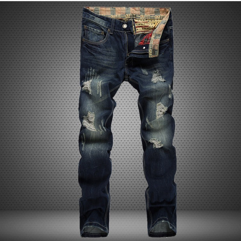 Men's Wear Hole Straight Tube Jeans.