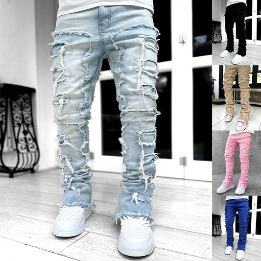 Men's Patched Stacked Jeans.