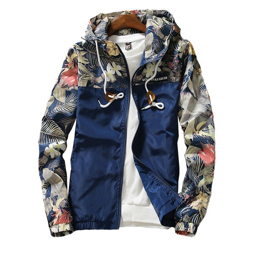 Men's Floral Printed Hooded Fashion Jacket.