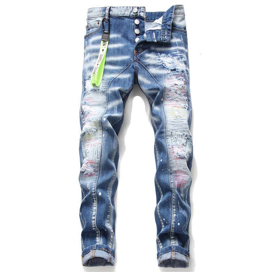 Men's Light Patch Personality Jeans.