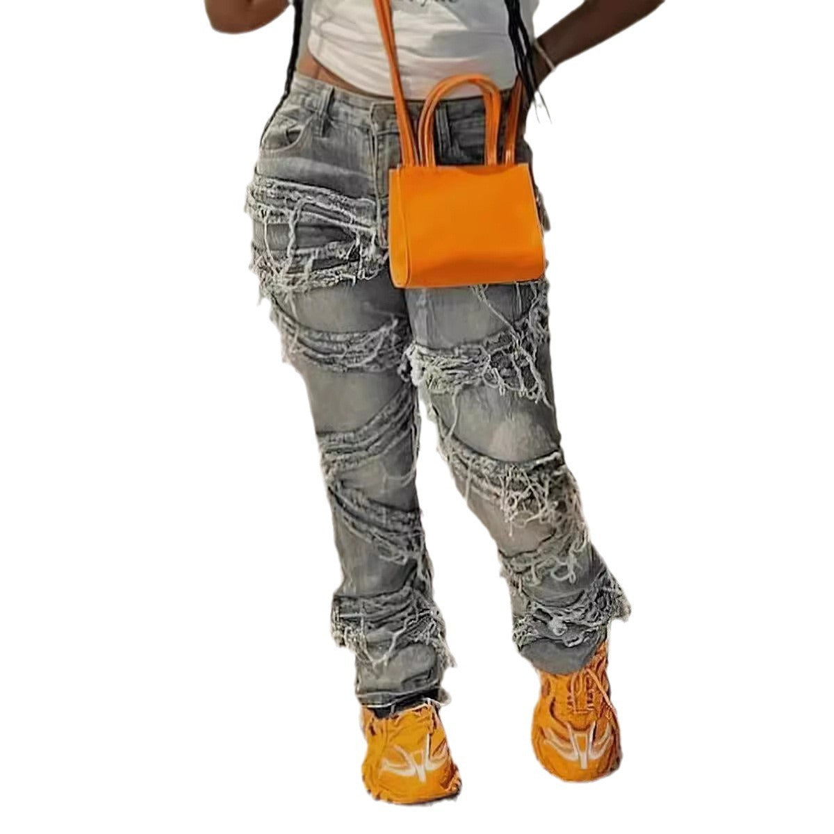 Women's Ripped Tassel Fashion Jeans.