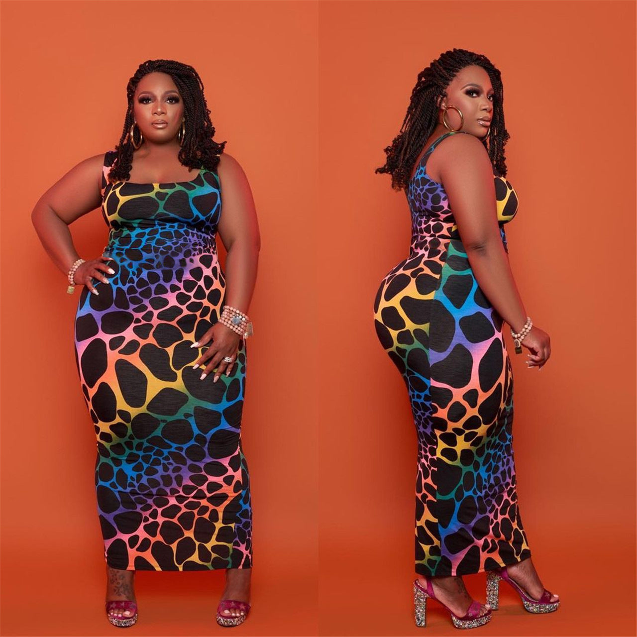 Women's European & American Plus Size Leopard Print Dress.